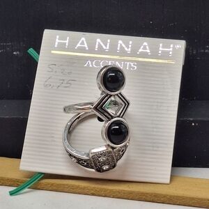 Hannah Accents Silvertone and Black Rings About Size 6.75
